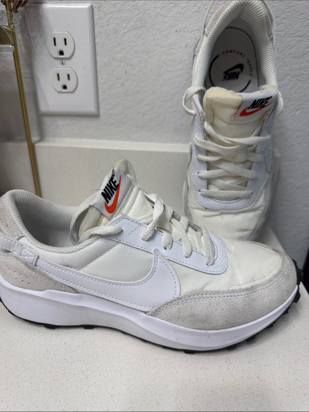 Nike Womens White Sneakers with Light Gray Suede Accents